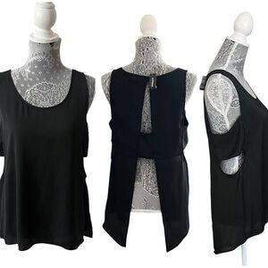 NWT Express Black Split Back Tank Top Side Cutouts Sleeveless Blouse Medium